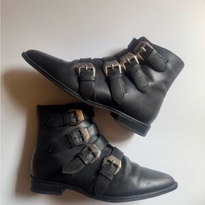 Black Buckle Strap Ankle Biker Women's Boots Size 7